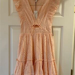 Cleeobella Elle Peach Eyelet Ruffle Mini Dress